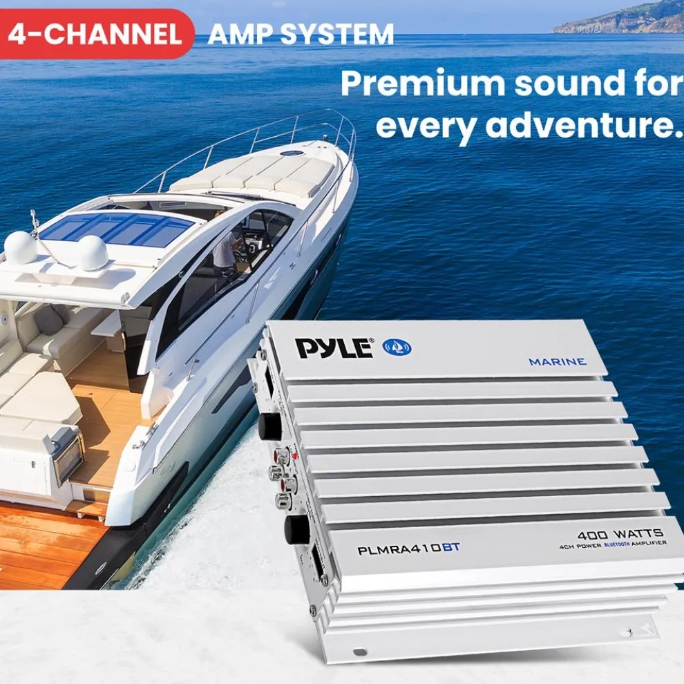 2.1 Bluetooth Marine Amplifier - Waterproof 400W Dual MOSFET, Black