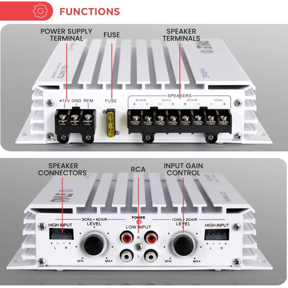 2.1 Bluetooth Marine Amplifier - Waterproof 400W Dual MOSFET, Black