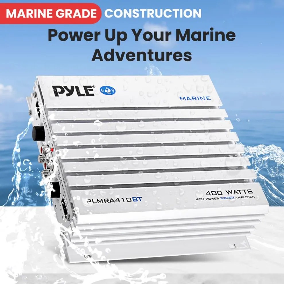 2.1 Bluetooth Marine Amplifier - Waterproof 400W Dual MOSFET, Black