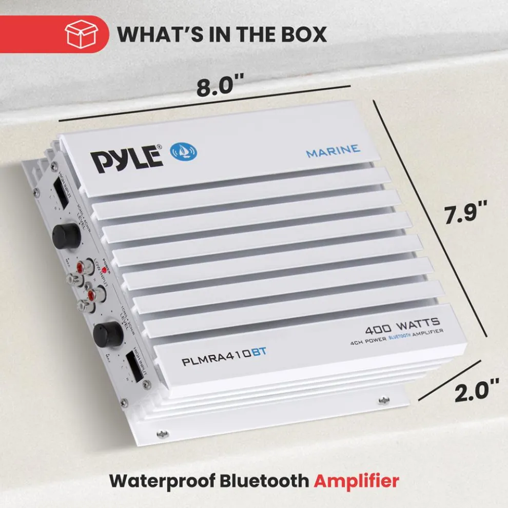 2.1 Bluetooth Marine Amplifier - Waterproof 400W Dual MOSFET, Black