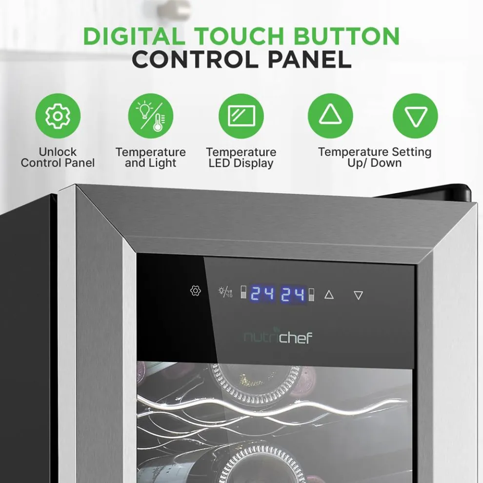 27 Bottle Wine Cooler, Dual Zone, Adjustable Temp, Stainless Steel Door