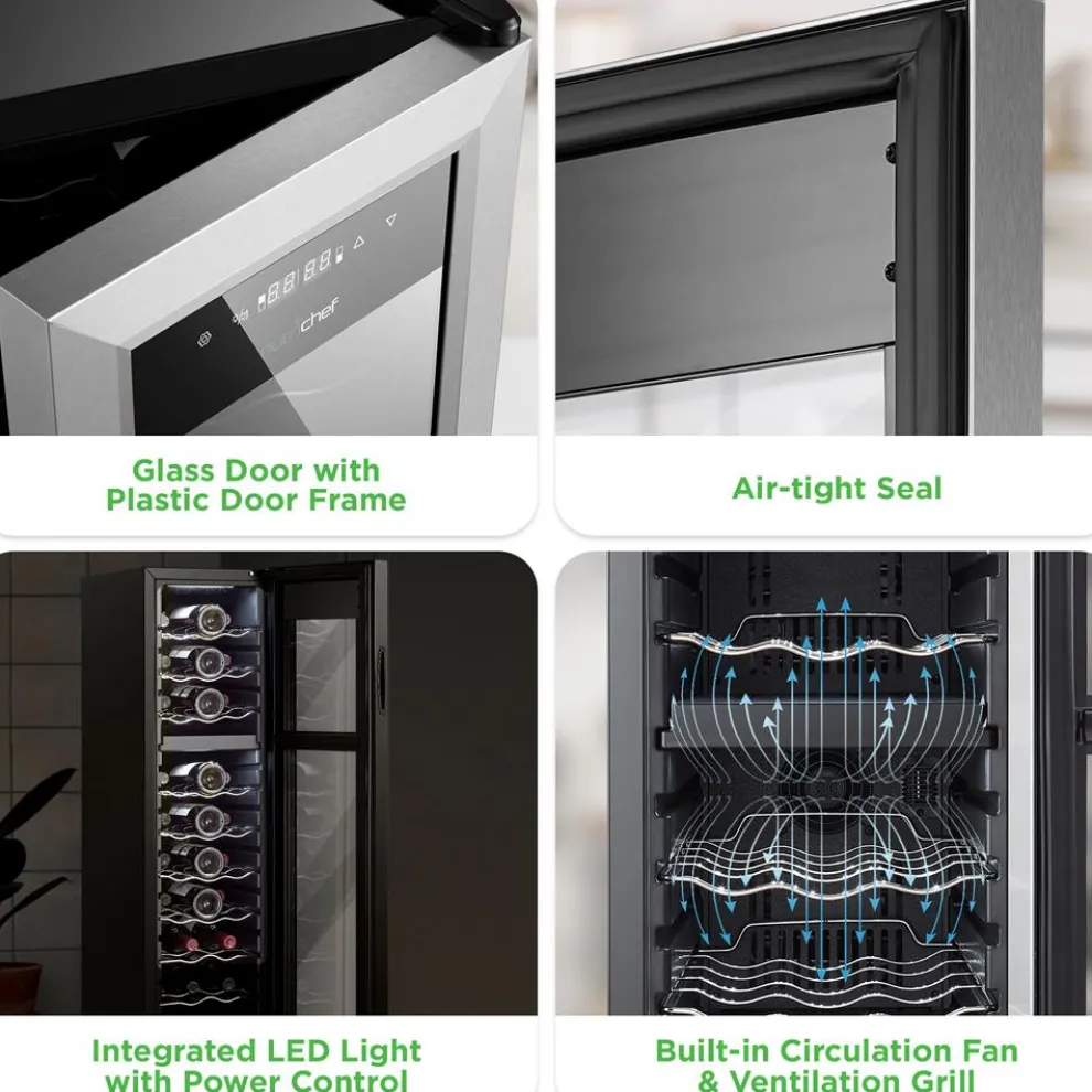 27 Bottle Wine Cooler, Dual Zone, Adjustable Temp, Stainless Steel Door