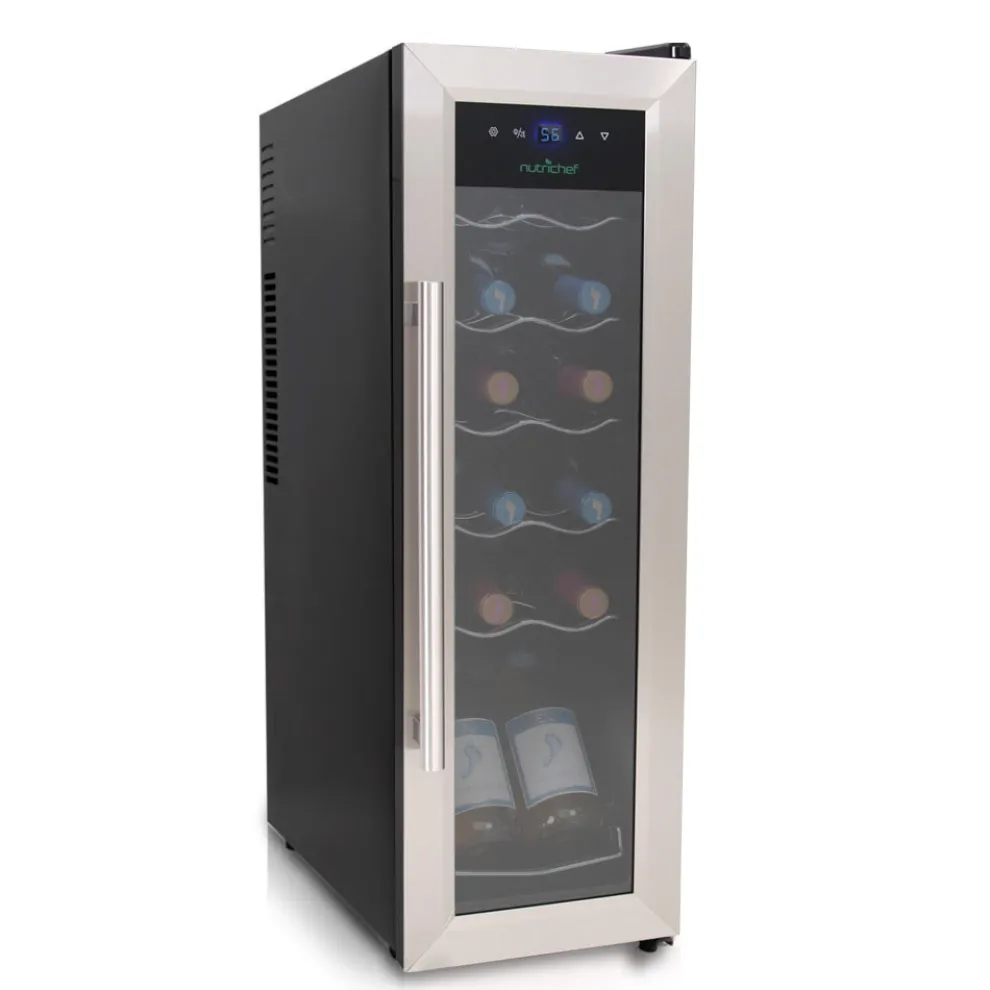 12 Bottle Wine Cooler, Compact Fridge, Digital Control, Stainless Steel