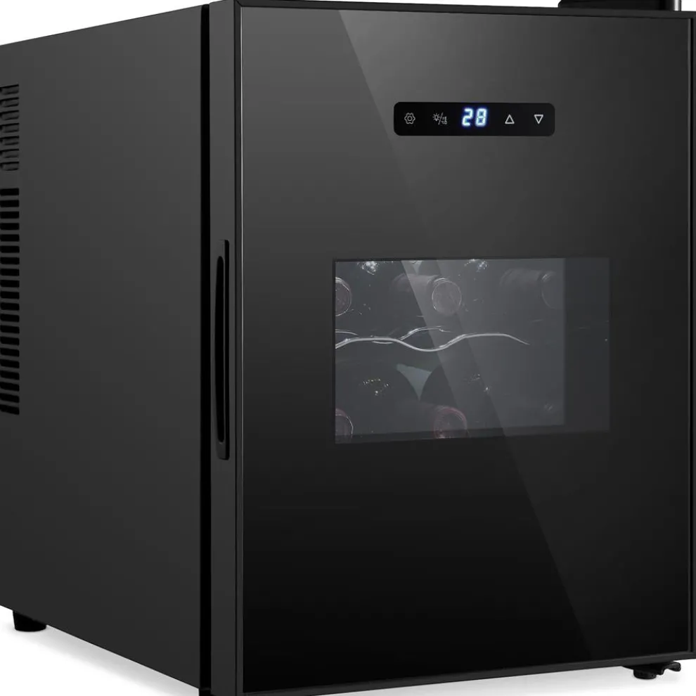 12 Bottle Wine Cooler, Adjustable Temp, Quiet Thermoelectric, Glass Door
