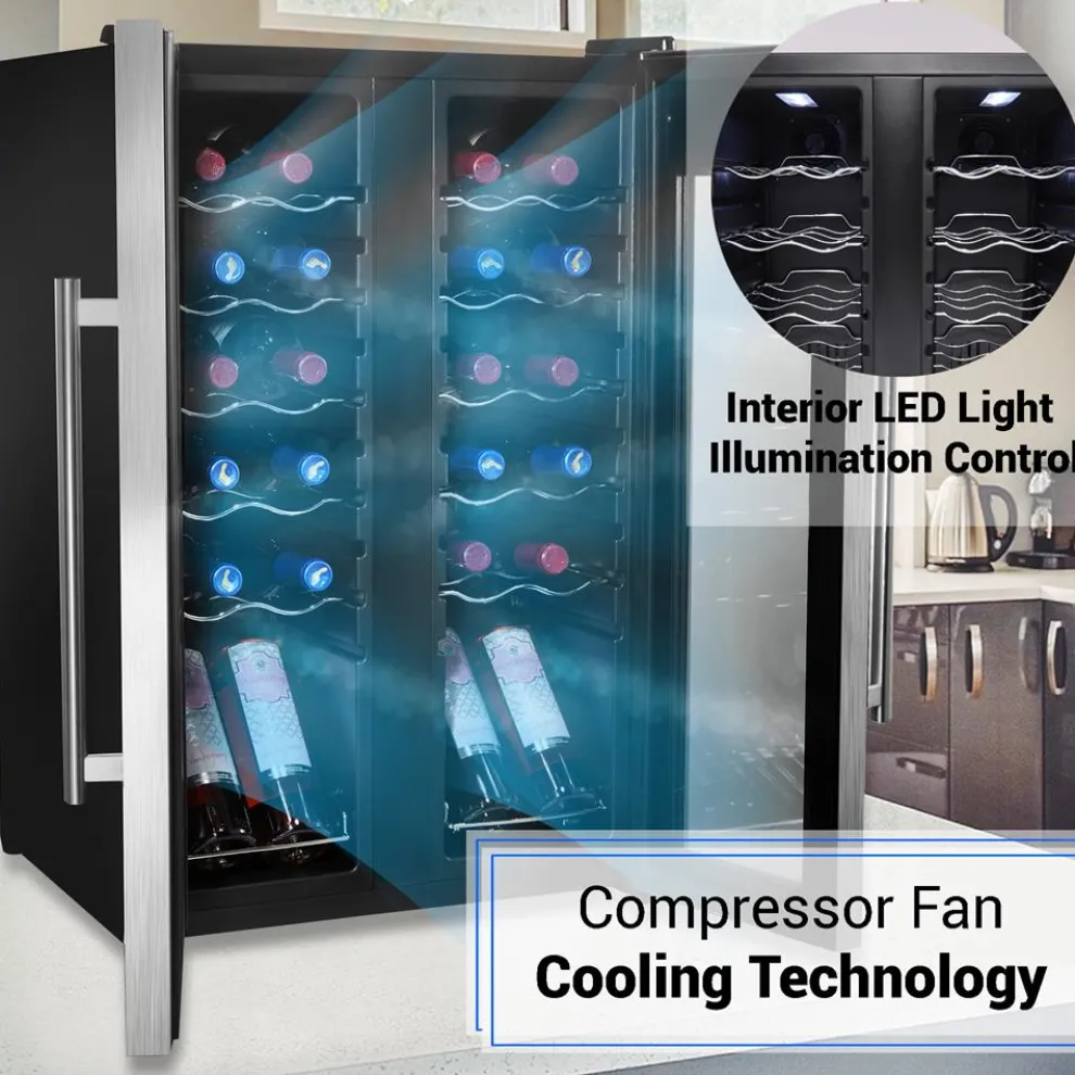 24 Bottle Wine Cooler - Quiet Compressor, Stainless Steel Door