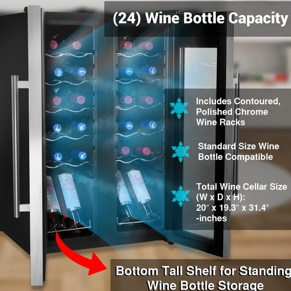 24 Bottle Wine Cooler - Quiet Compressor, Stainless Steel Door