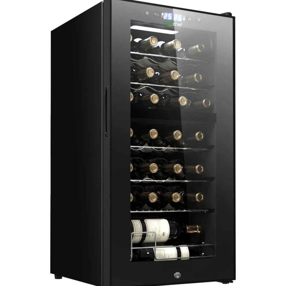 28 Bottle Wine Cooler, Dual Zone, Adjustable Temp, Ultra Quiet, Glass Door
