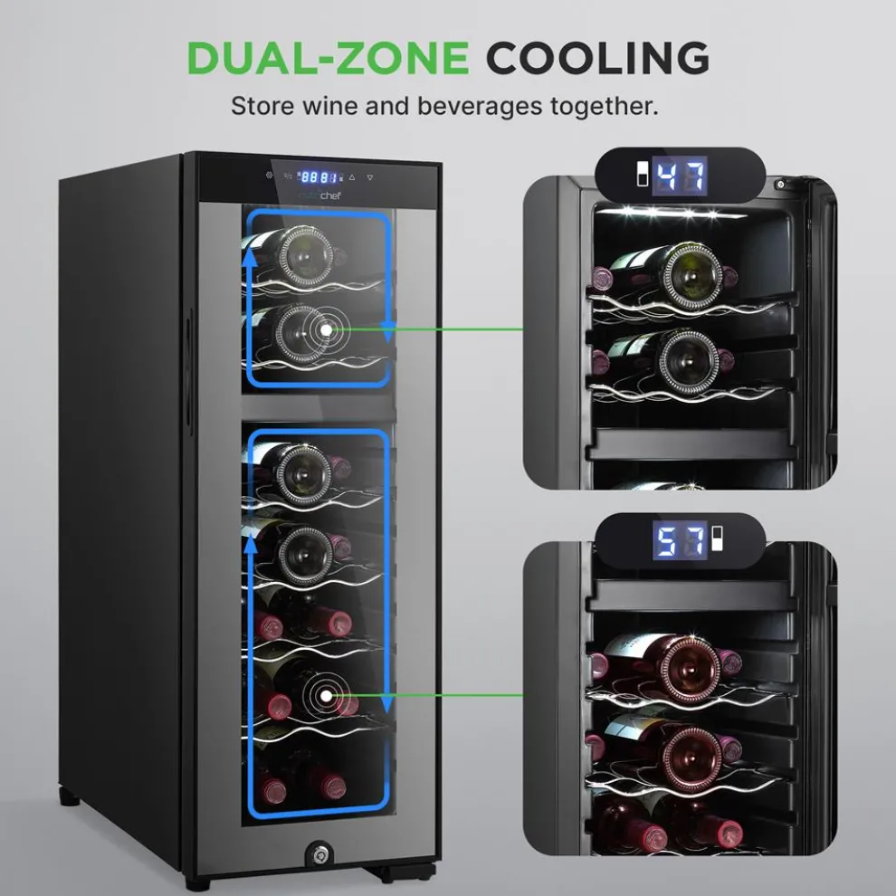 18 Bottle Wine Fridge, Dual Zone, Adjustable Temp, Quiet Operation