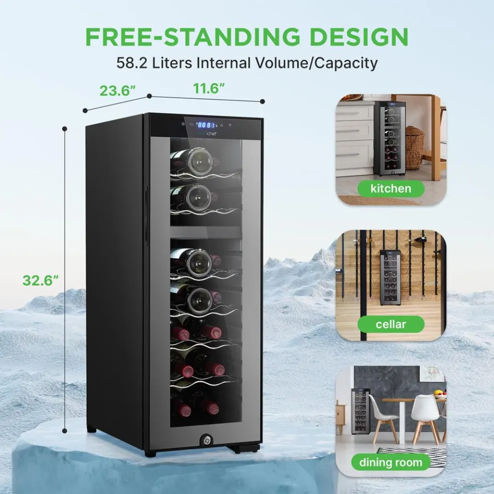 18 Bottle Wine Fridge, Dual Zone, Adjustable Temp, Quiet Operation