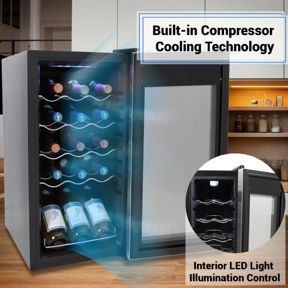 15 Bottle Wine Fridge, Adjustable Temp, Stainless Steel Door, Quiet Operation