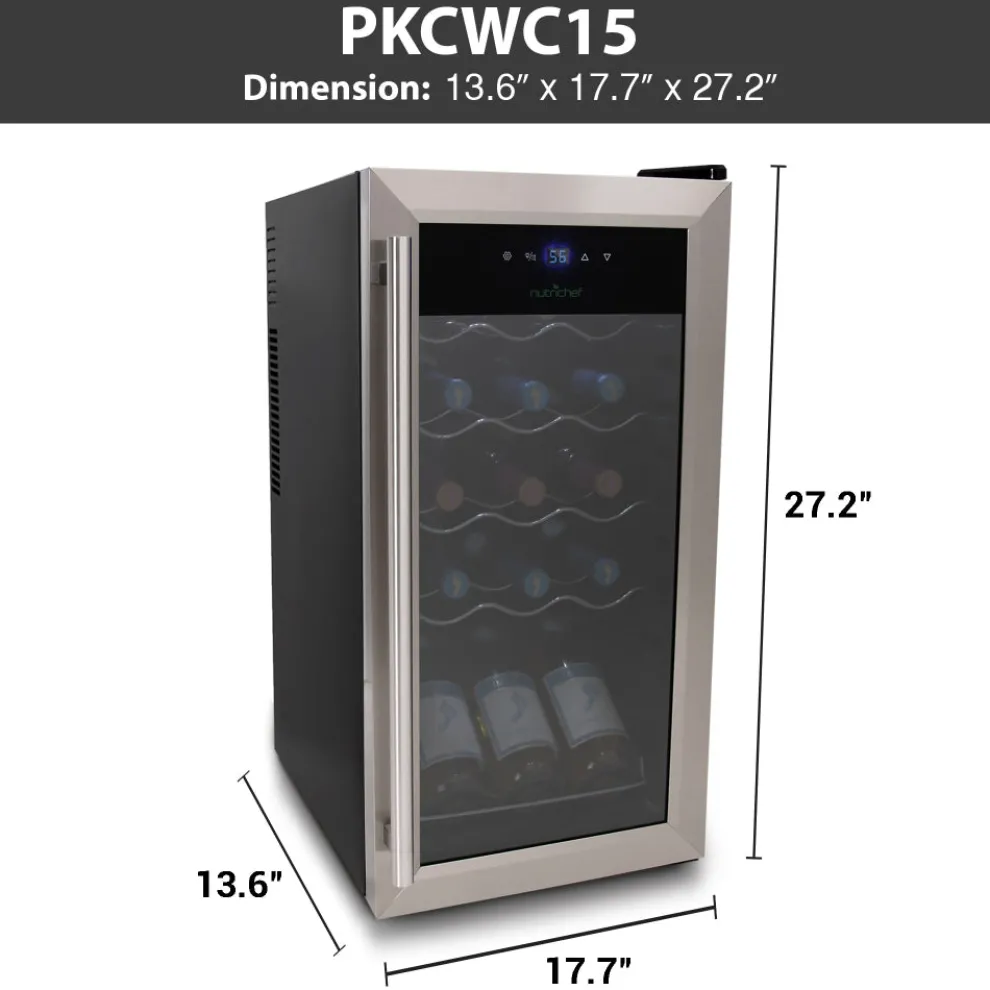 15 Bottle Wine Fridge, Adjustable Temp, Stainless Steel Door, Quiet Operation