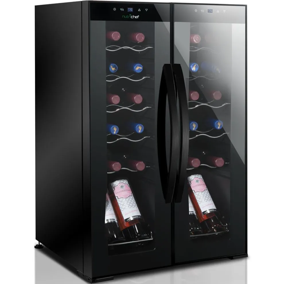 24 Bottle Wine Fridge, Dual Zone, Adjustable Temp, Glass Door, Quiet Operation
