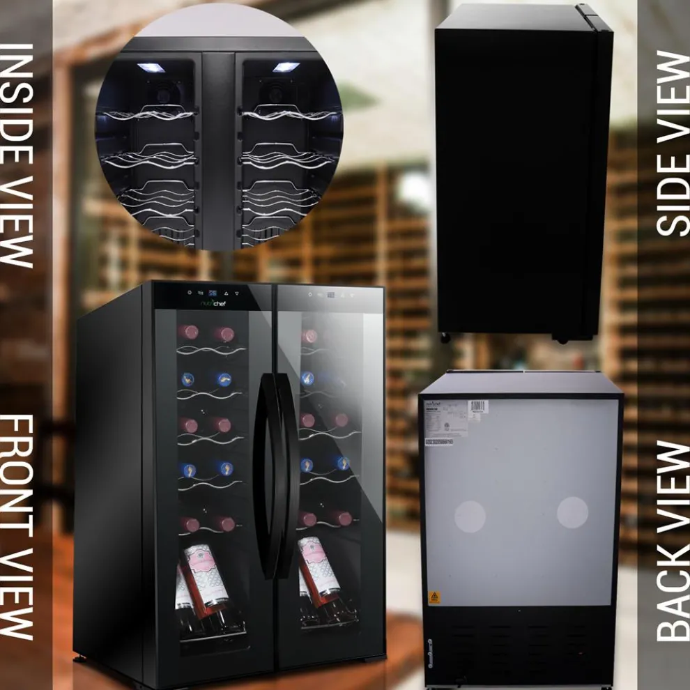 24 Bottle Wine Fridge, Dual Zone, Adjustable Temp, Glass Door, Quiet Operation