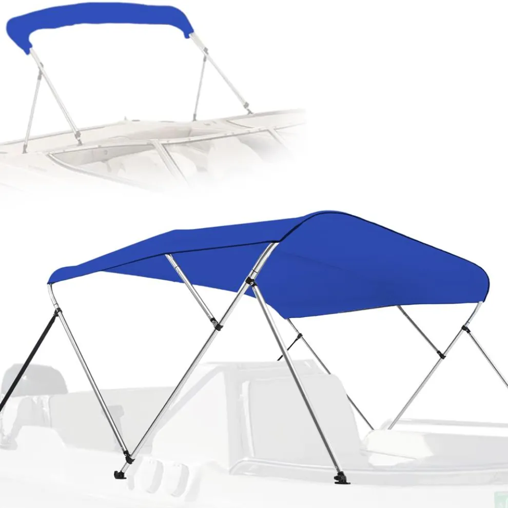 3 Bow Bimini Top Boat Cover, Waterproof 600D Canvas, Easy Install, Blue