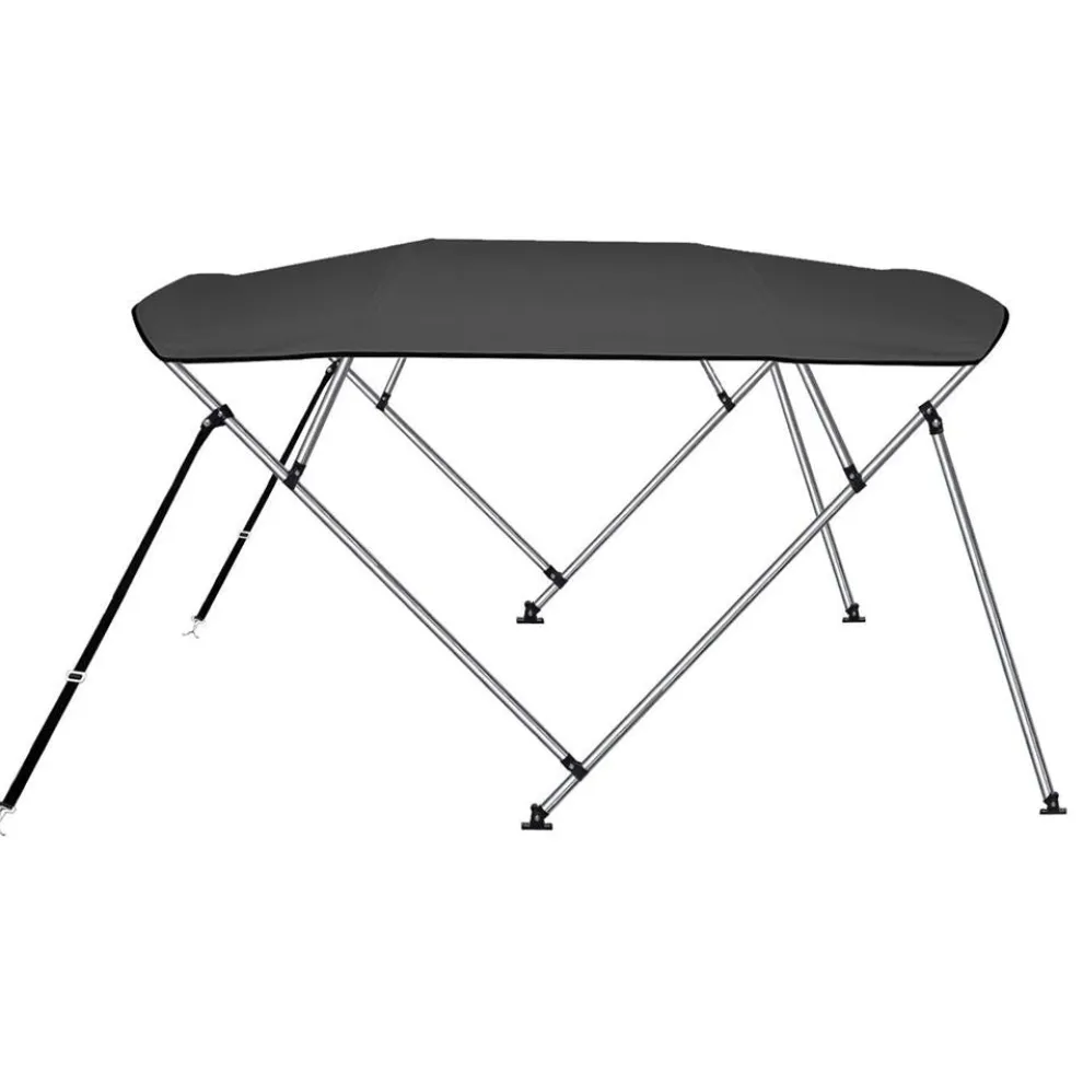 4 Bow Bimini Top Boat Cover, Waterproof UV-Resistant Aluminum, Gray