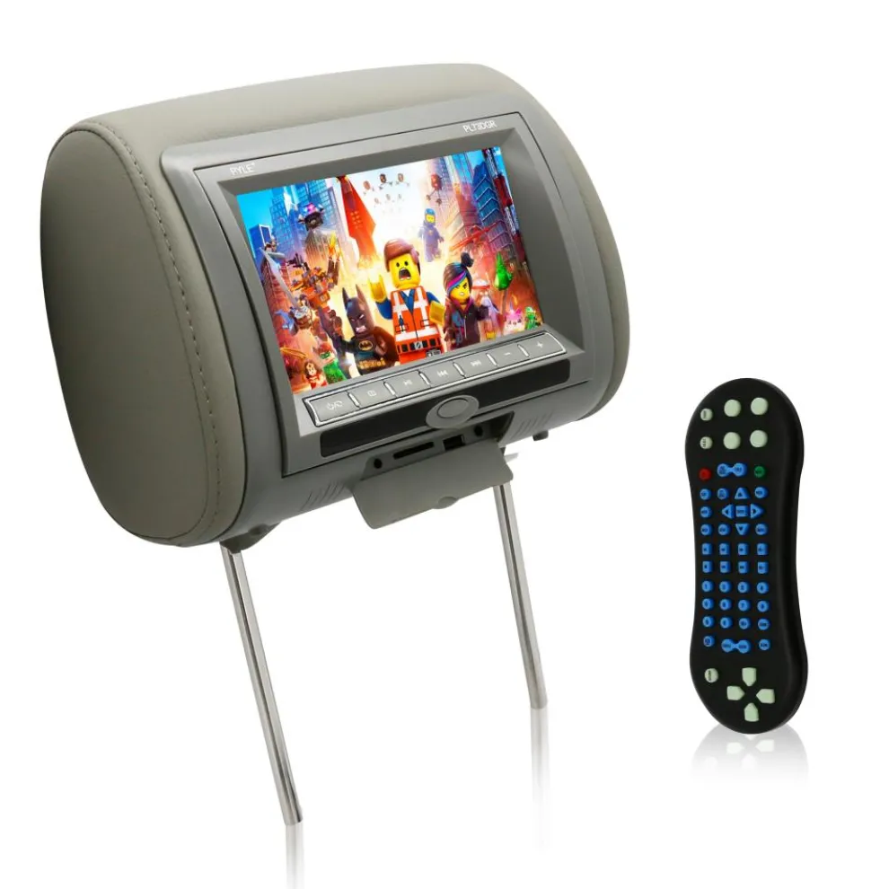 7" Car Headrest Monitor, Hi-Res Display, DVD/USB/SD Player, Gray