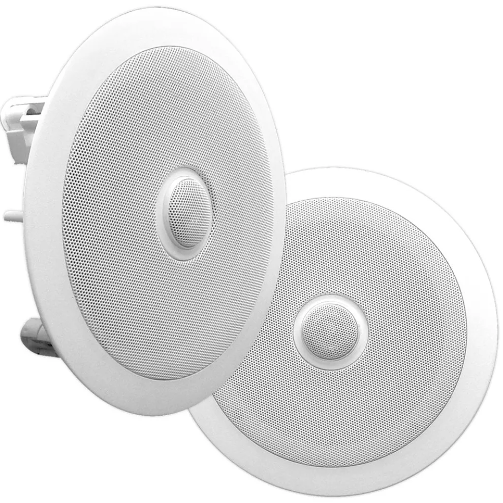 8" Ceiling Speakers Pair, 300W, Directable Tweeter, Flush Mount, White