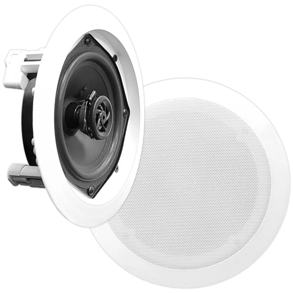 6.5" Ceiling Speakers Pair, 2-Way Sound, Easy Flush Mount, White