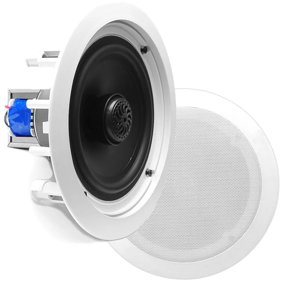 6.5" Ceiling Speakers Pair, 2-Way Stereo, 250W, Flush Mount, White