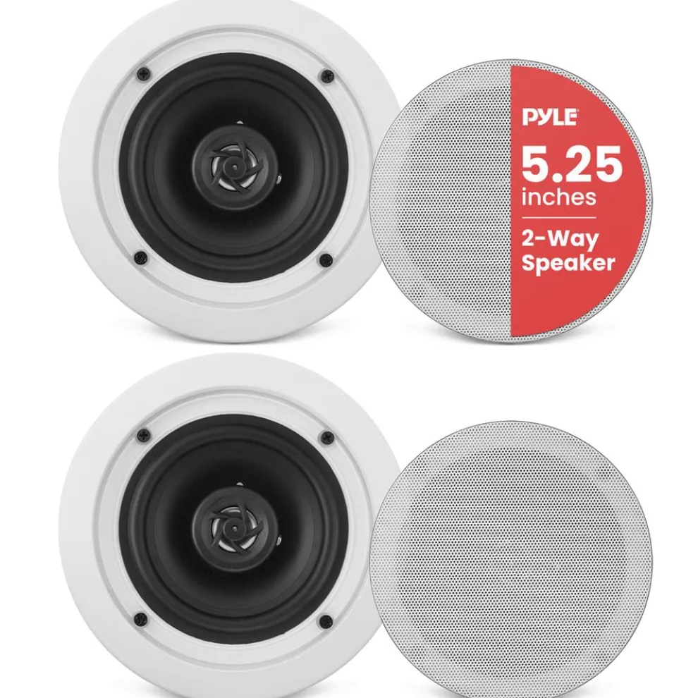 5.25" Ceiling Speakers Pair, 2-Way Stereo, Flush Mount, 150W, White
