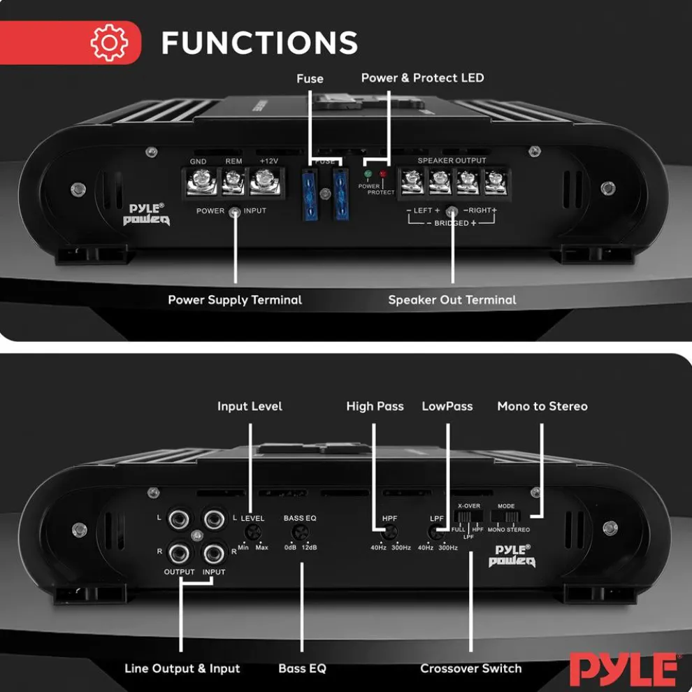 2 Channel Car Amplifier 2000W Bridgeable MOSFET Silver RCA Inputs
