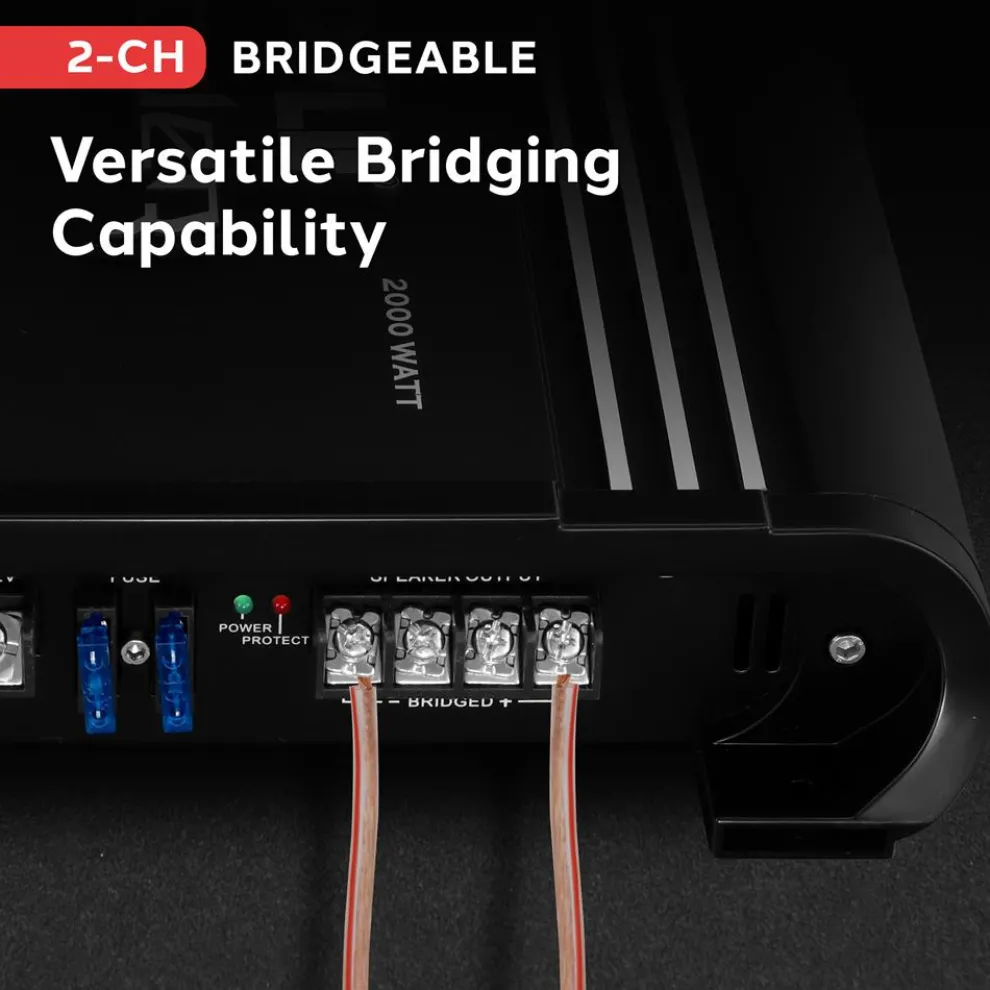 2 Channel Car Amplifier 2000W Bridgeable MOSFET Silver RCA Inputs