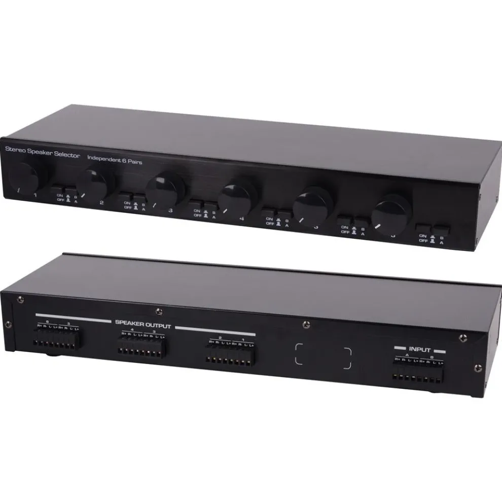6 Channel Speaker Selector, Volume Control, Aluminum Housing, Easy Install