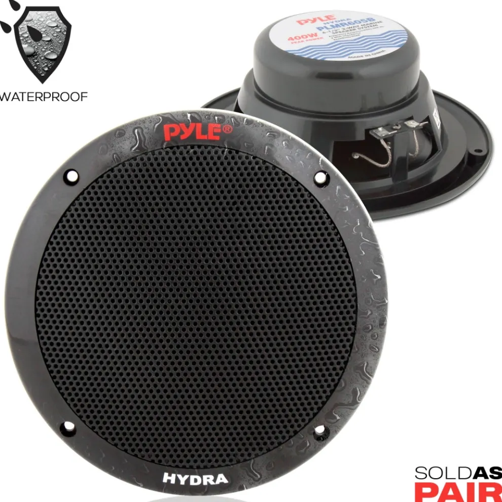 6.5" Dual Marine Speakers, Waterproof, 400W, Polypropylene Cone, Black