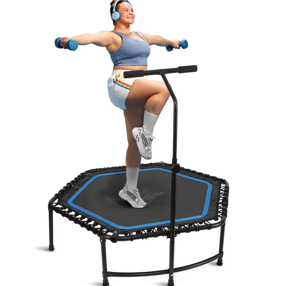 48" Foldable Fitness Trampoline, Adjustable Handrail, 264 lbs Capacity