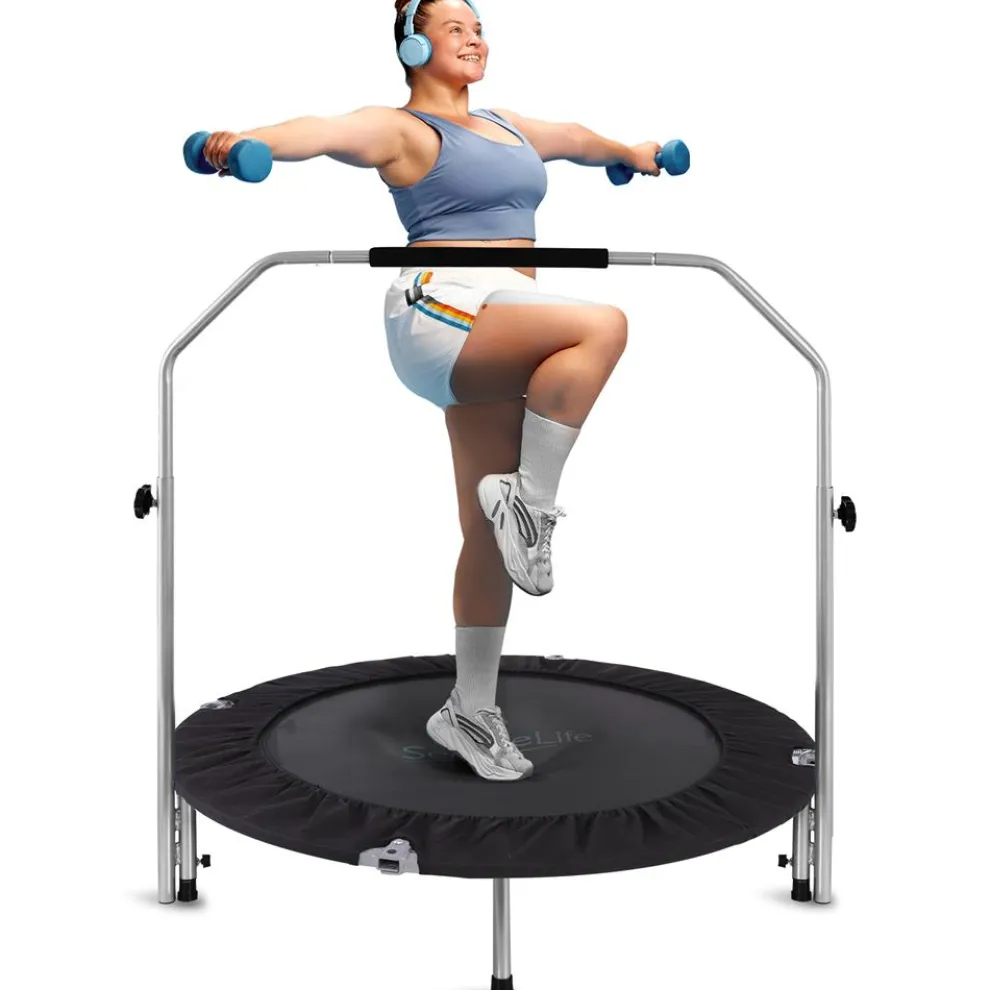 40" Foldable Mini Trampoline, Low-Impact Workout, Adjustable Handrail