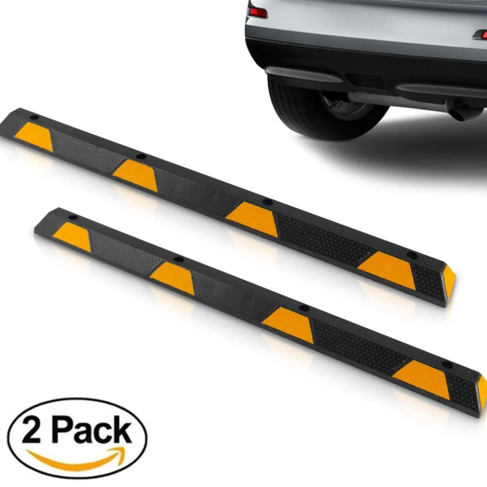 72" Heavy-Duty Rubber Wheel Stops, Reflective Strips, Pack of 2