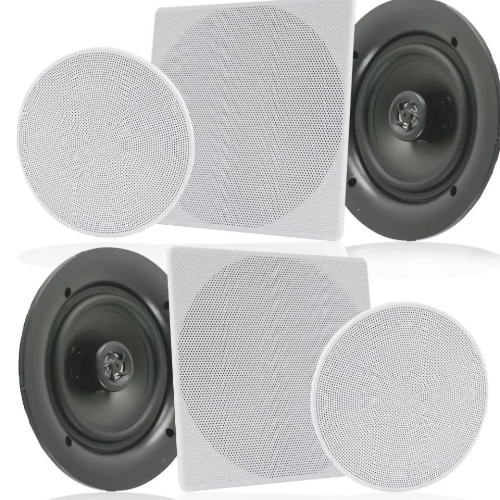 5.25" In-Wall/Ceiling Speakers, 150W Stereo, Polymer Tweeter, White Grills