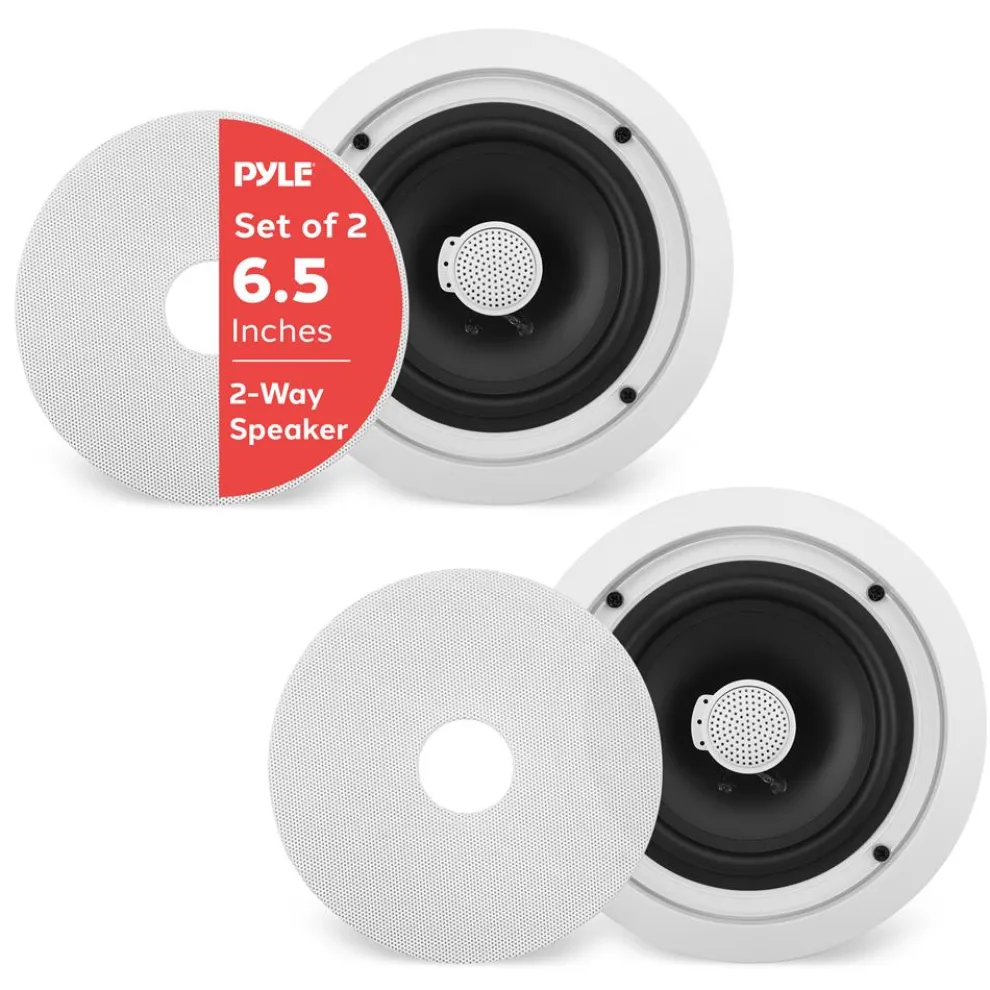 6.5" In-Wall/Ceiling Speakers Pair, 250W, Titanium Tweeter, Flush Mount