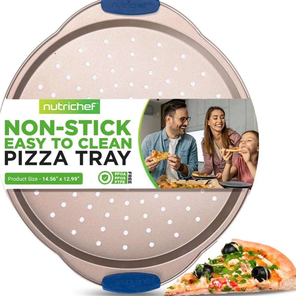 13" Non-Stick Pizza Tray - Easy Clean Carbon Steel, Gold