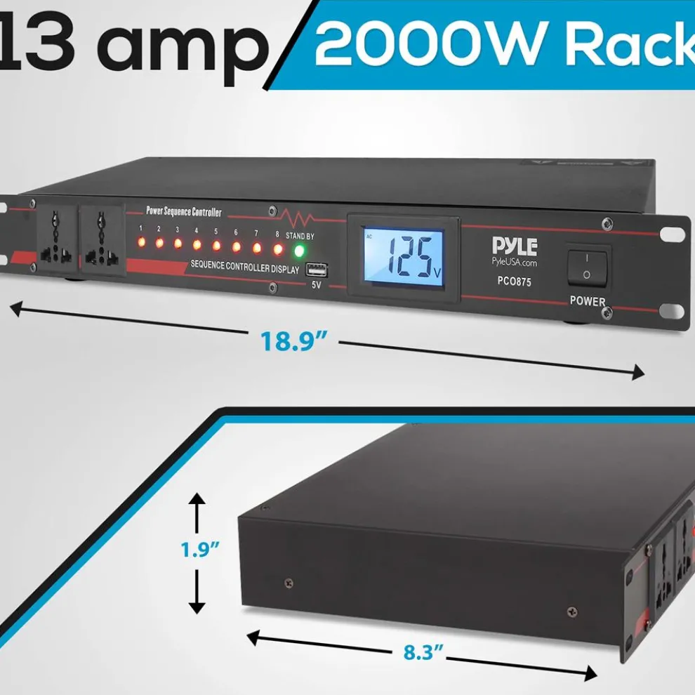 10 Outlet Power Sequencer Conditioner - 2000W, LCD Display, Rack Mount