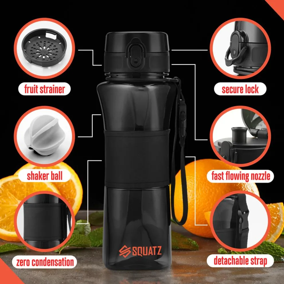 24 Oz Water Bottle Leakproof Tritan with Shaker Ball & Infuser Strainer