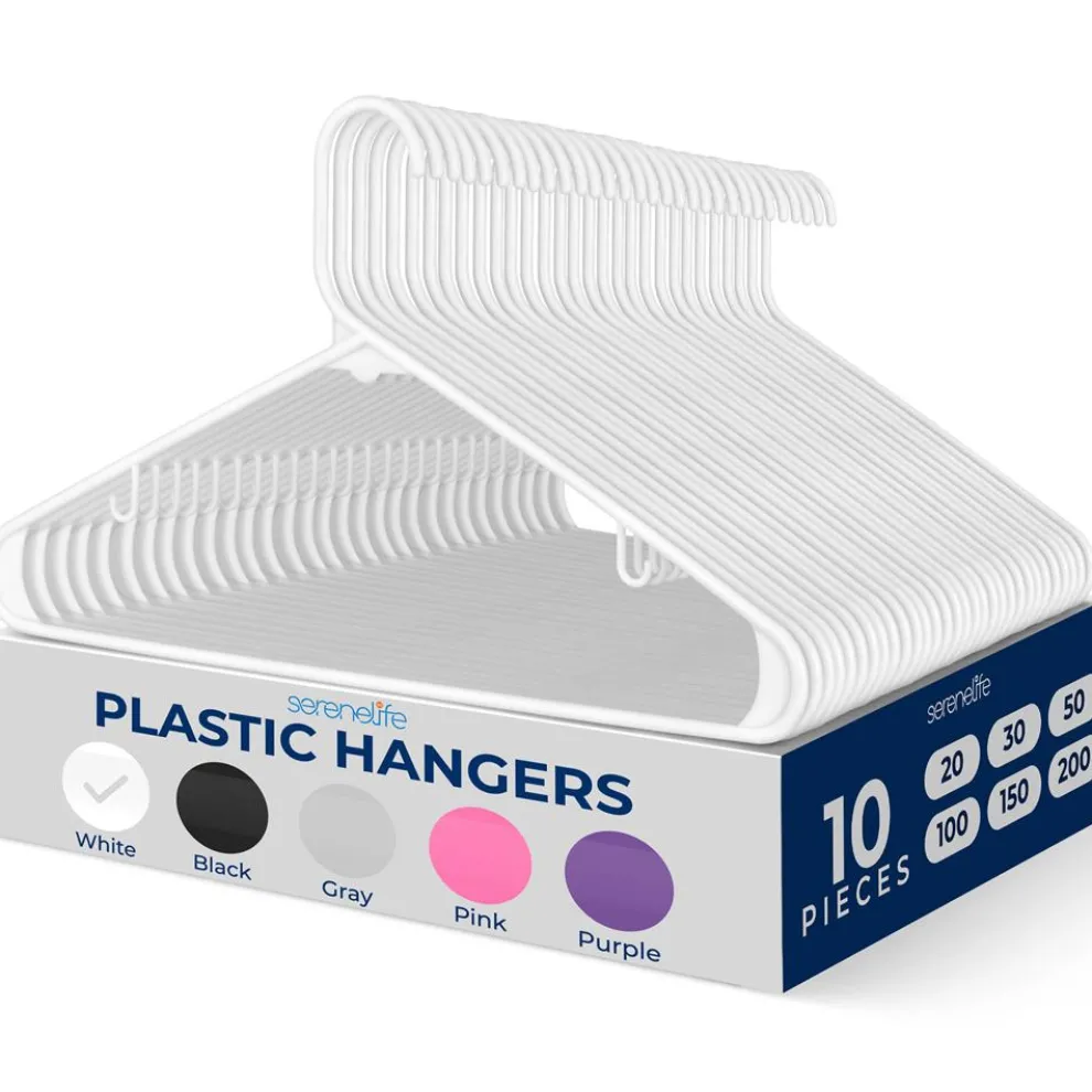 10 Pack Non-Slip Plastic Hangers, Space-Saving, 360¬∞ Swivel Hook, White