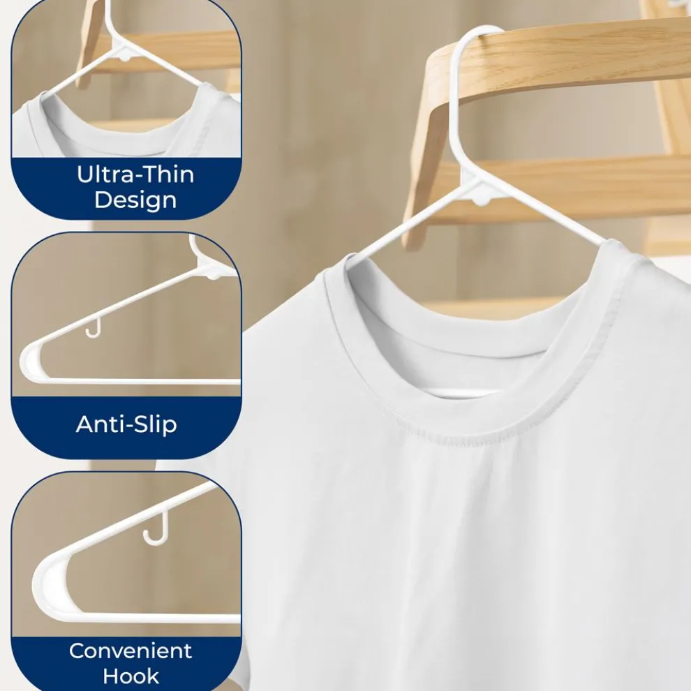 10 Pack Non-Slip Plastic Hangers, Space-Saving, 360° Swivel Hook, White