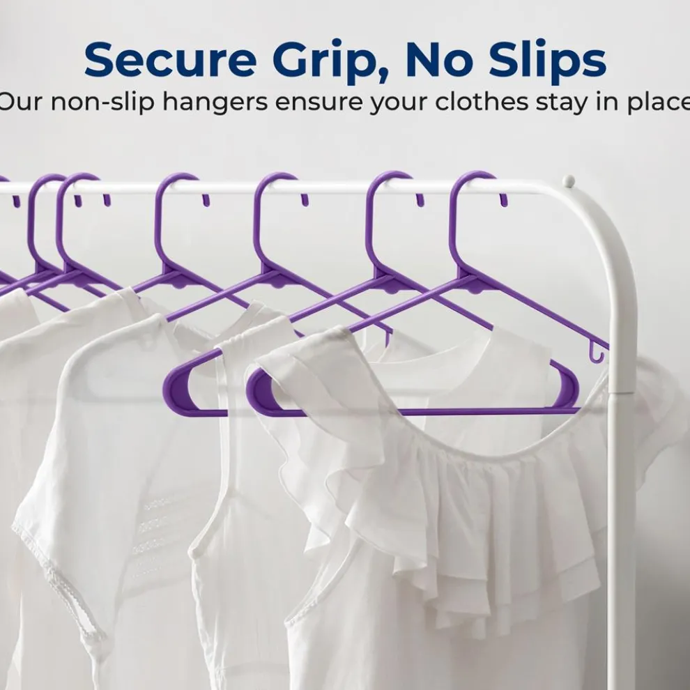 20 Pack Non-Slip Plastic Hangers, Space-Saving, 360° Swivel Hook, Purple