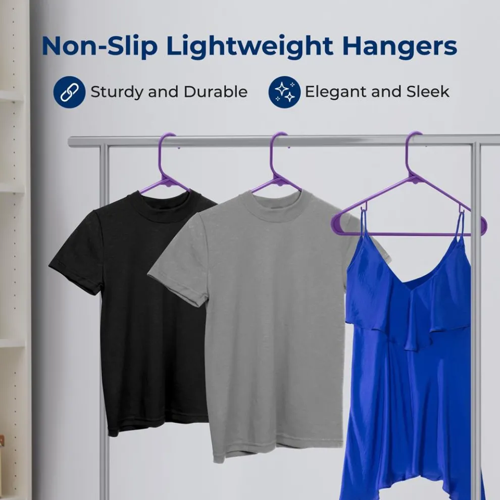 20 Pack Non-Slip Plastic Hangers, Space-Saving, 360° Swivel Hook, Purple