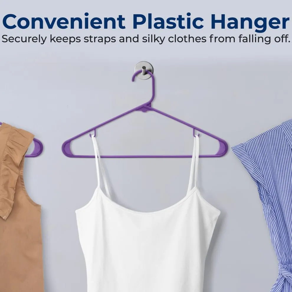 20 Pack Non-Slip Plastic Hangers, Space-Saving, 360° Swivel Hook, Purple