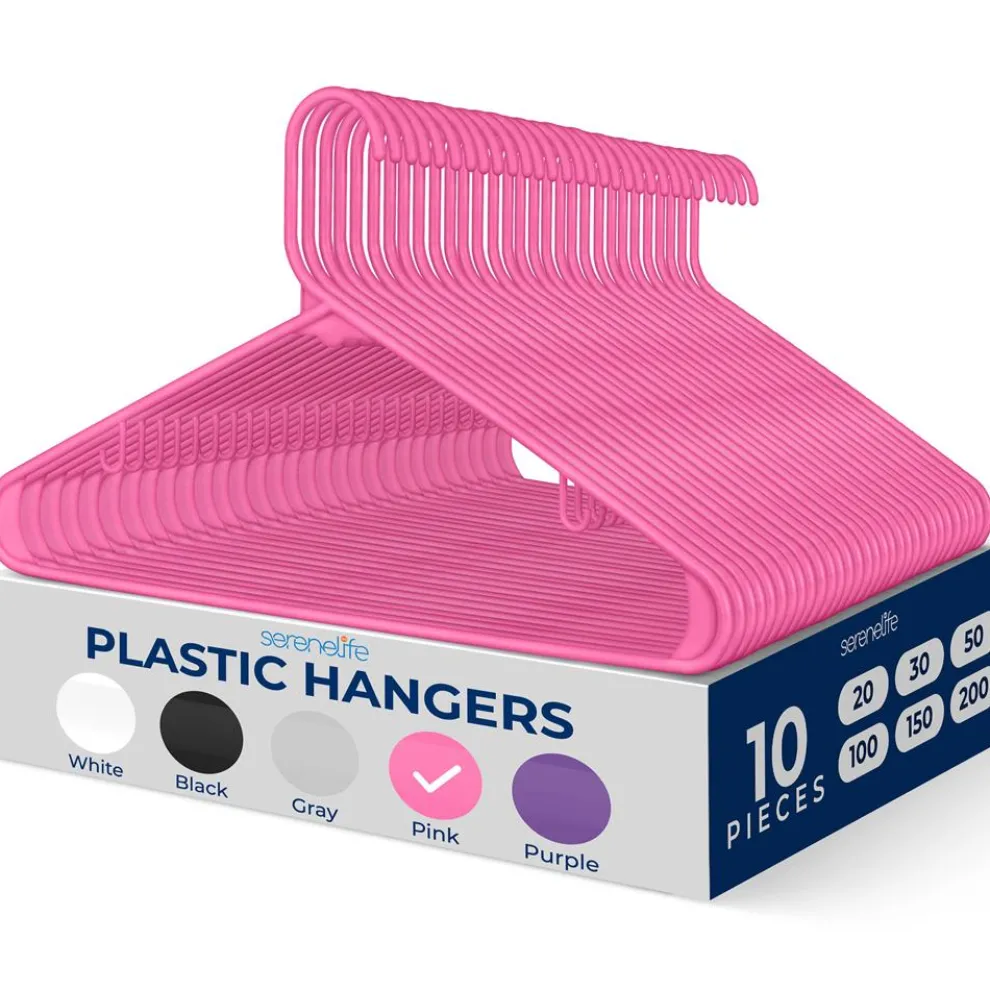 10 Pack Non-Slip Plastic Hangers, Space-Saving, 360¬∞ Swivel Hook, Pink