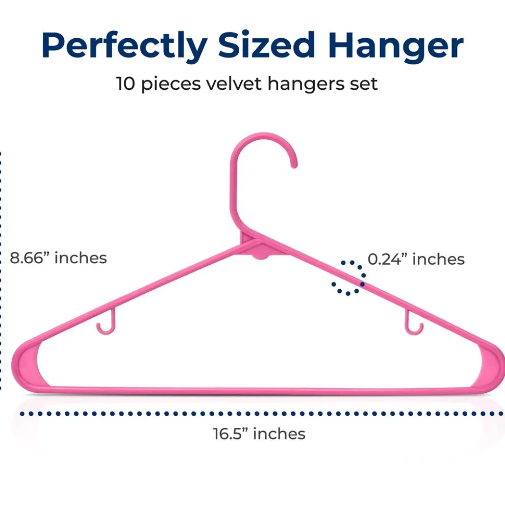 10 Pack Non-Slip Plastic Hangers, Space-Saving, 360° Swivel Hook, Pink