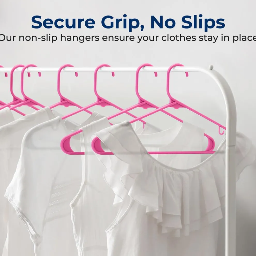 10 Pack Non-Slip Plastic Hangers, Space-Saving, 360° Swivel Hook, Pink