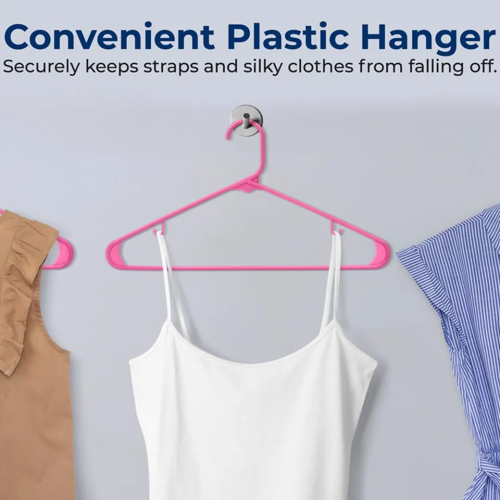 10 Pack Non-Slip Plastic Hangers, Space-Saving, 360° Swivel Hook, Pink