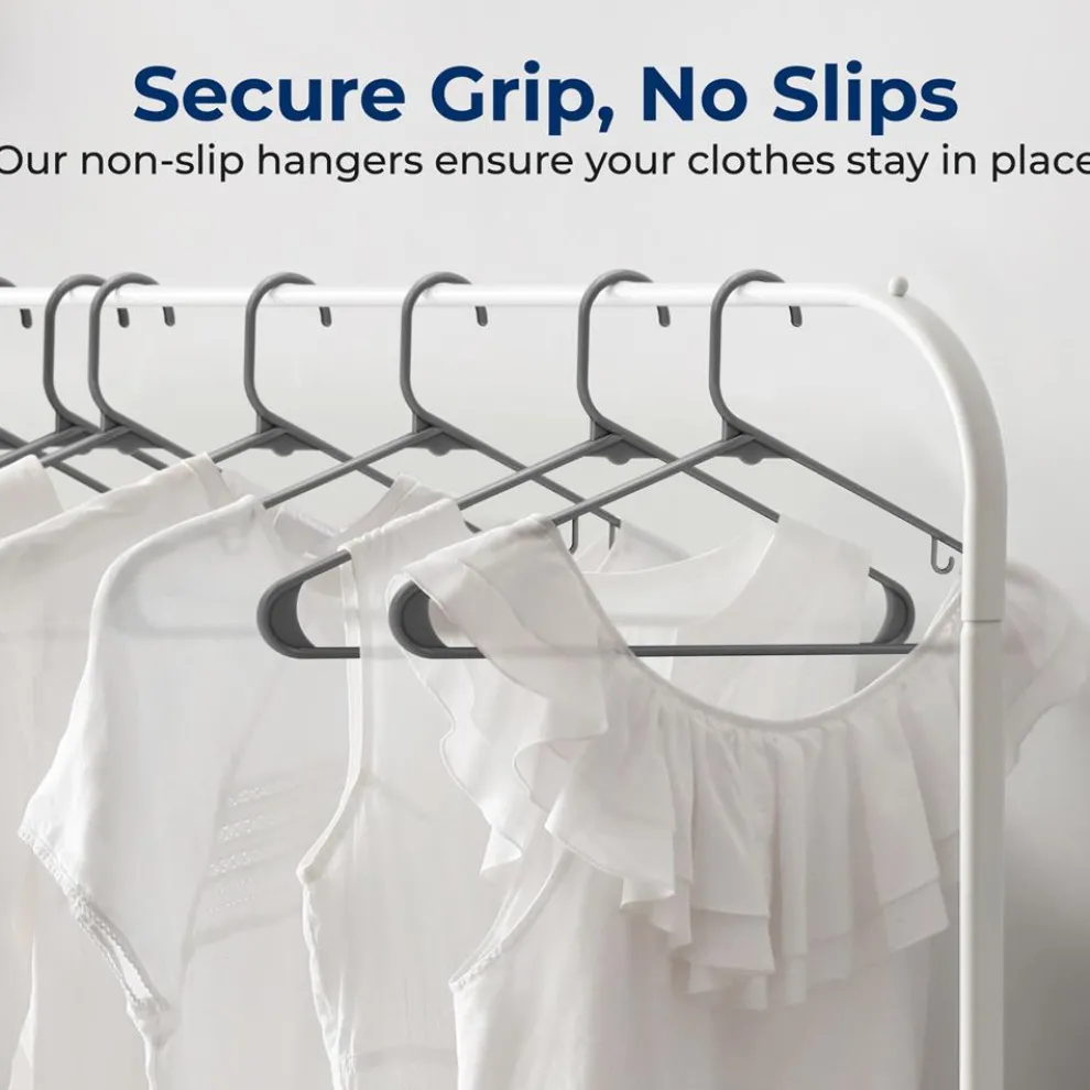 20 Pack Plastic Hangers, Space-Saving, Non-Slip, 360° Swivel Hook, Gray