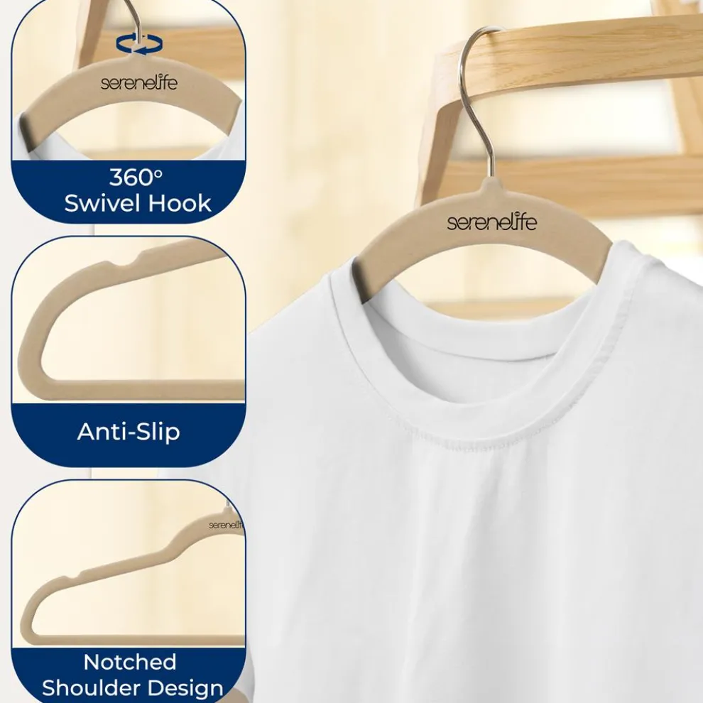 10 Pack Velvet Hangers - Non-Slip, Space-Saving, 360° Swivel, Ivory