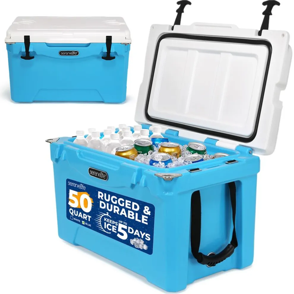 50 Qt Cooler Box, 5-Day Ice Retention, Heavy-Duty Insulation, Blue