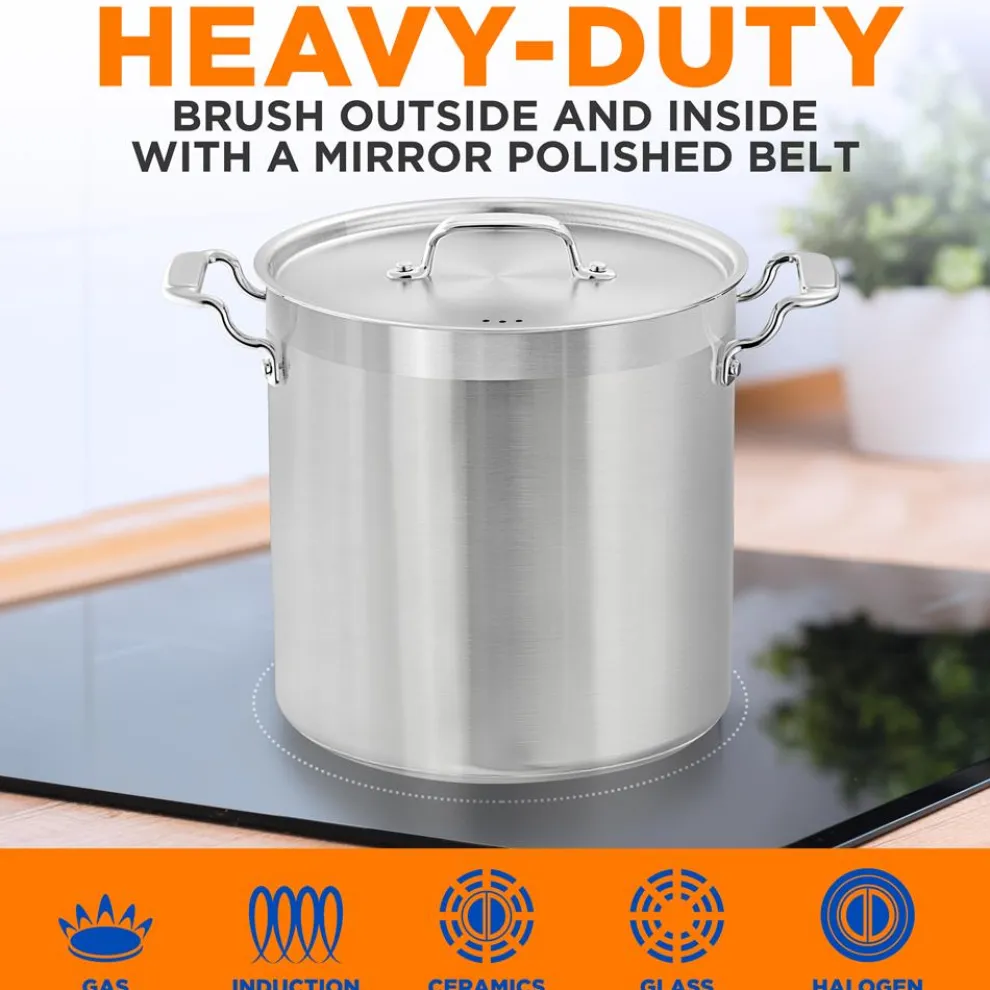 24 Qt Stainless Steel Stockpot, Even Heat, Induction Compatible