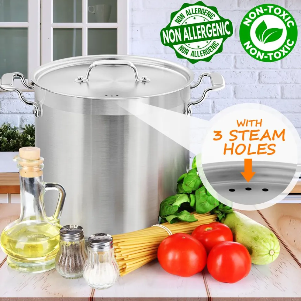 24 Qt Stainless Steel Stockpot, Even Heat, Induction Compatible